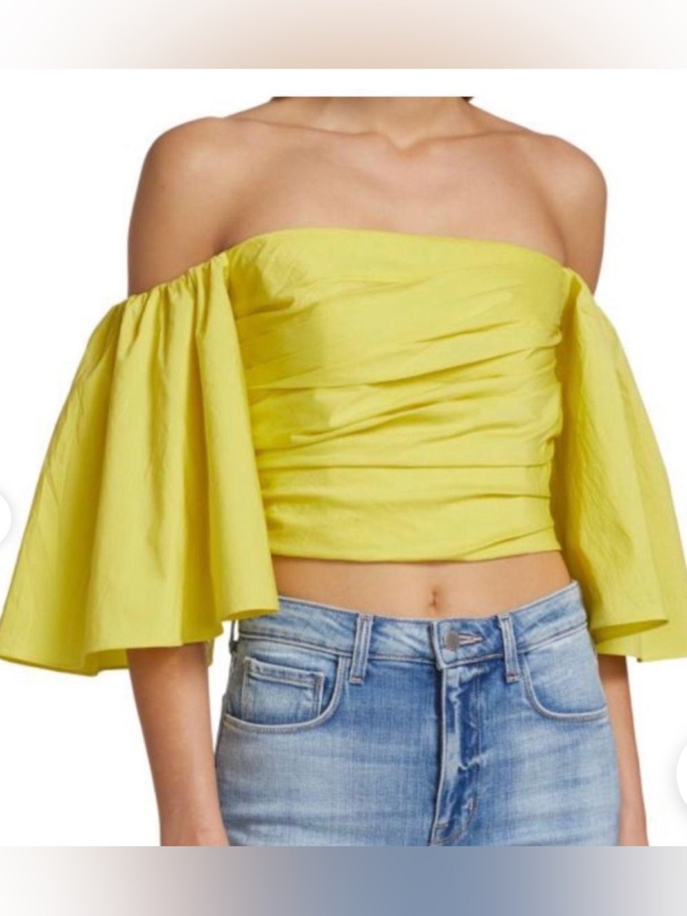 Lime Off-Shoulder Puff fan Sleeve Crop Top pleated Nwt 325 Tanya Taylor size 4
